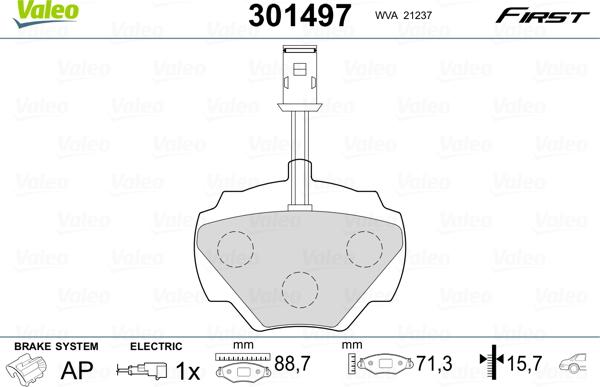 Valeo 301497 - Комплект спирачно феродо, дискови спирачки vvparts.bg