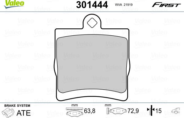 Valeo 301444 - Комплект спирачно феродо, дискови спирачки vvparts.bg