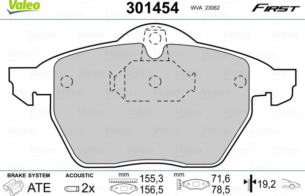 Valeo 301454 - Комплект спирачно феродо, дискови спирачки vvparts.bg