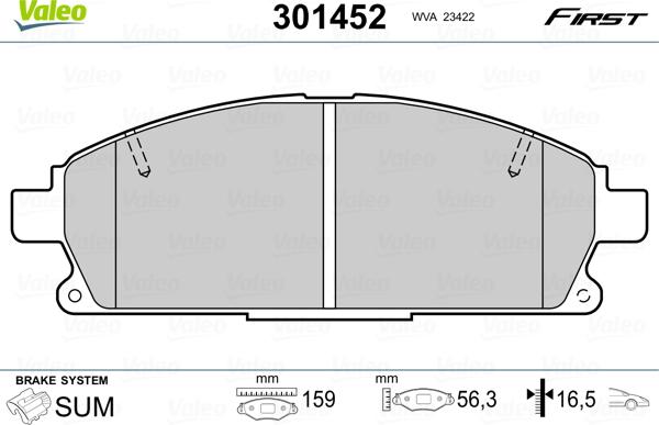 Valeo 301452 - Комплект спирачно феродо, дискови спирачки vvparts.bg