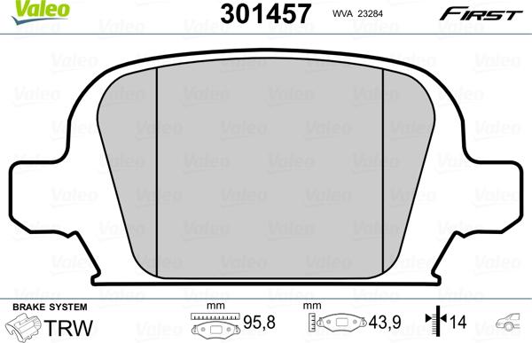 Valeo 301457 - Комплект спирачно феродо, дискови спирачки vvparts.bg