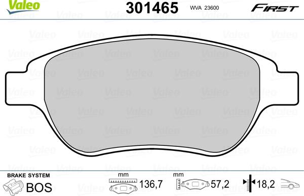 Valeo 301465 - Комплект спирачно феродо, дискови спирачки vvparts.bg