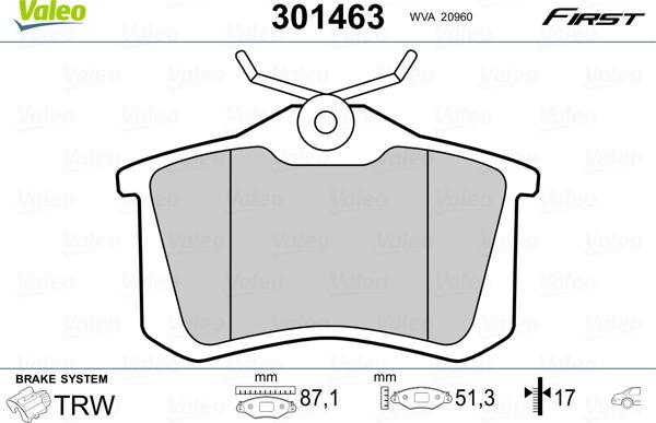 Valeo 301463 - Комплект спирачно феродо, дискови спирачки vvparts.bg