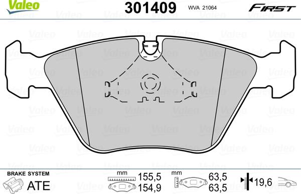 Valeo 301409 - Комплект спирачно феродо, дискови спирачки vvparts.bg