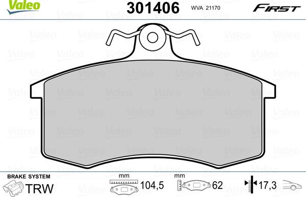 Valeo 301406 - Комплект спирачно феродо, дискови спирачки vvparts.bg