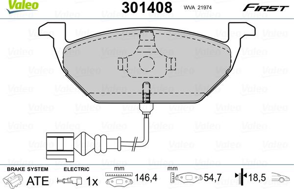 Valeo 301408 - Комплект спирачно феродо, дискови спирачки vvparts.bg