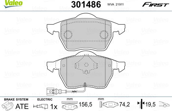 Valeo 301486 - Комплект спирачно феродо, дискови спирачки vvparts.bg