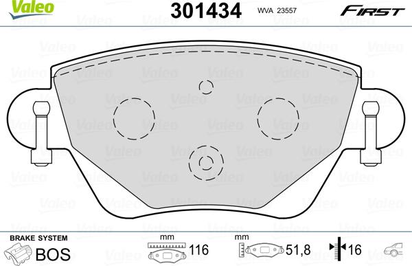 Valeo 301434 - Комплект спирачно феродо, дискови спирачки vvparts.bg