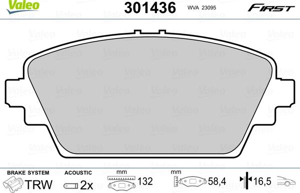 Valeo 301436 - Комплект спирачно феродо, дискови спирачки vvparts.bg