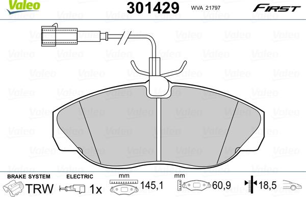 Valeo 301429 - Комплект спирачно феродо, дискови спирачки vvparts.bg