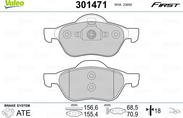 Valeo 301471 - Комплект спирачно феродо, дискови спирачки vvparts.bg