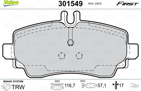 Valeo 301549 - Комплект спирачно феродо, дискови спирачки vvparts.bg