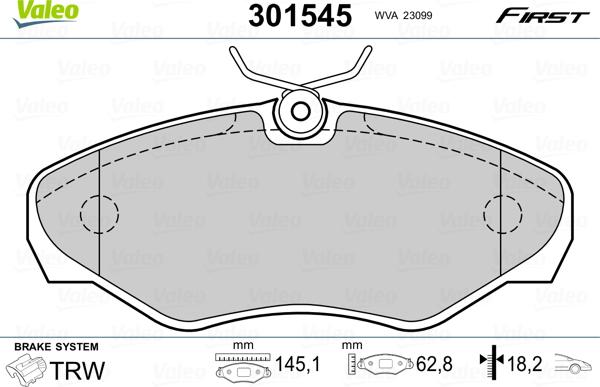 Valeo 301545 - Комплект спирачно феродо, дискови спирачки vvparts.bg