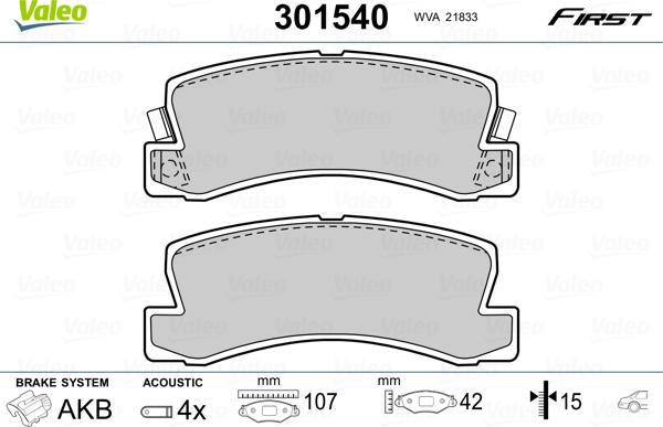 Valeo 301540 - Комплект спирачно феродо, дискови спирачки vvparts.bg