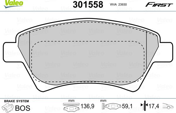 Valeo 301558 - Комплект спирачно феродо, дискови спирачки vvparts.bg