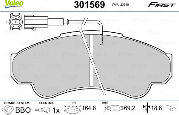 Valeo 301569 - Комплект спирачно феродо, дискови спирачки vvparts.bg