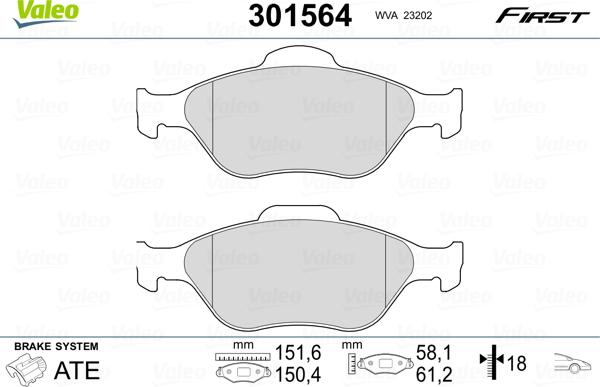 Valeo 301564 - Комплект спирачно феродо, дискови спирачки vvparts.bg