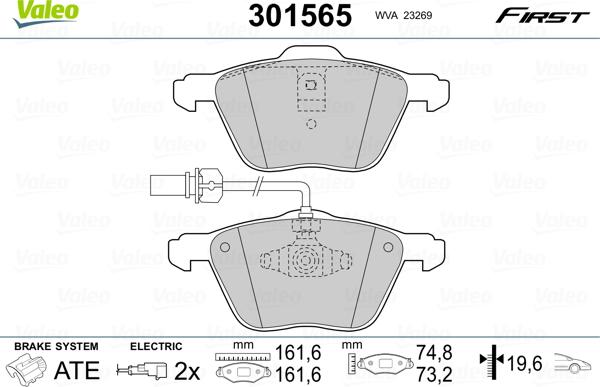 Valeo 301565 - Комплект спирачно феродо, дискови спирачки vvparts.bg