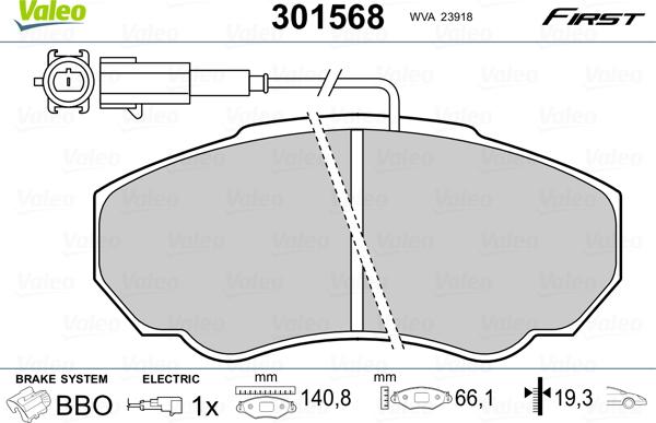 Valeo 301568 - Комплект спирачно феродо, дискови спирачки vvparts.bg