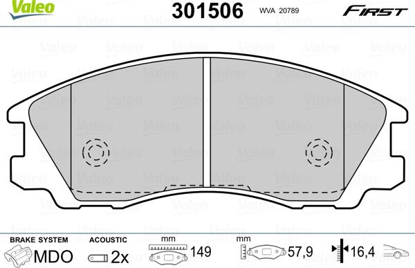 Valeo 301506 - Комплект спирачно феродо, дискови спирачки vvparts.bg