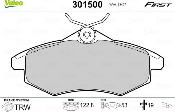 Valeo 301500 - Комплект спирачно феродо, дискови спирачки vvparts.bg