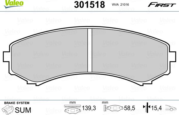 Valeo 301518 - Комплект спирачно феродо, дискови спирачки vvparts.bg