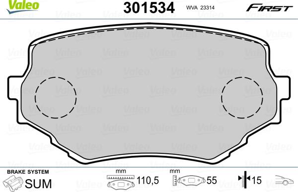 Valeo 301534 - Комплект спирачно феродо, дискови спирачки vvparts.bg