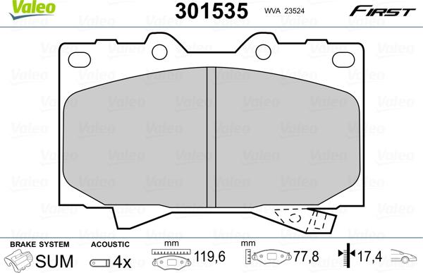 Valeo 301535 - Комплект спирачно феродо, дискови спирачки vvparts.bg