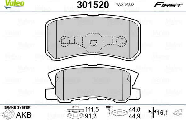 Valeo 301520 - Комплект спирачно феродо, дискови спирачки vvparts.bg