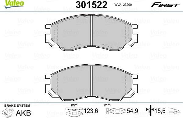 Valeo 301522 - Комплект спирачно феродо, дискови спирачки vvparts.bg