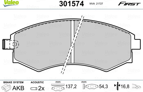 Valeo 301574 - Комплект спирачно феродо, дискови спирачки vvparts.bg