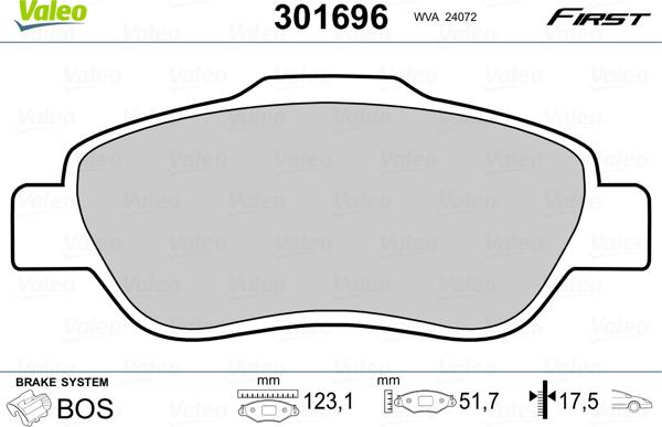 Valeo 301696 - Комплект спирачно феродо, дискови спирачки vvparts.bg