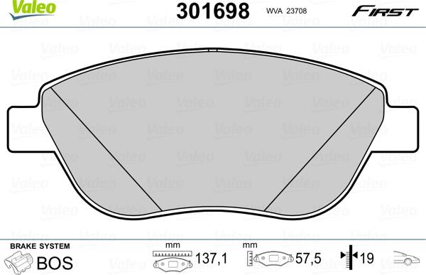 Valeo 301698 - Комплект спирачно феродо, дискови спирачки vvparts.bg