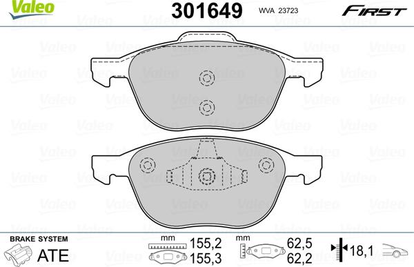 Valeo 301649 - Комплект спирачно феродо, дискови спирачки vvparts.bg