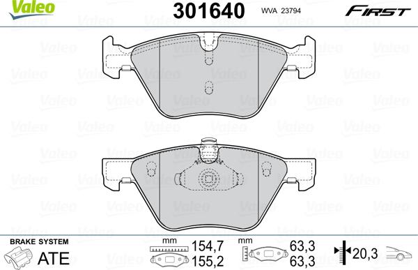 Valeo 301640 - Комплект спирачно феродо, дискови спирачки vvparts.bg