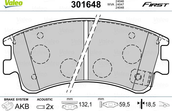 Valeo 301648 - Комплект спирачно феродо, дискови спирачки vvparts.bg