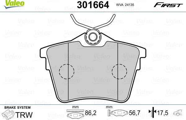 Valeo 301664 - Комплект спирачно феродо, дискови спирачки vvparts.bg