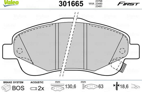 Valeo 301665 - Комплект спирачно феродо, дискови спирачки vvparts.bg