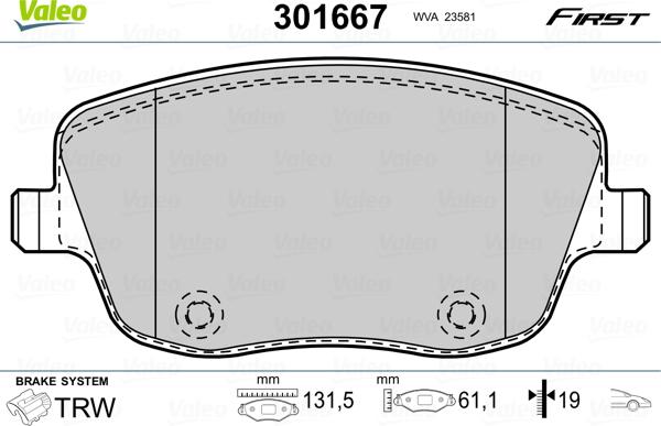 Valeo 301667 - Комплект спирачно феродо, дискови спирачки vvparts.bg