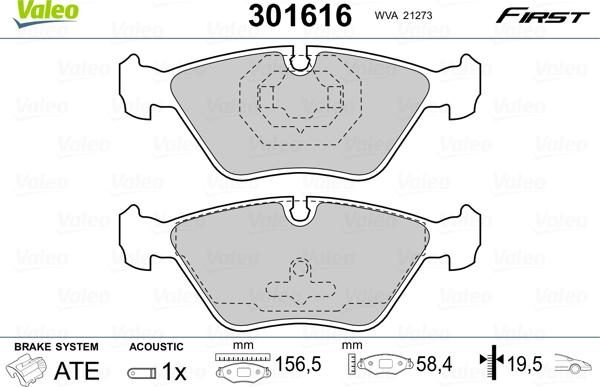 Valeo 301616 - Комплект спирачно феродо, дискови спирачки vvparts.bg