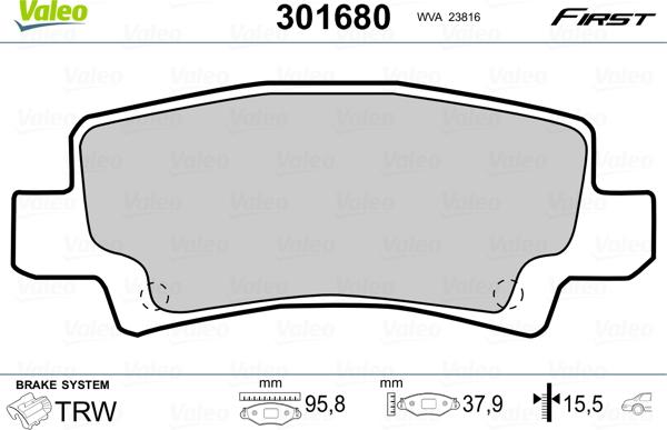 Valeo 301680 - Комплект спирачно феродо, дискови спирачки vvparts.bg