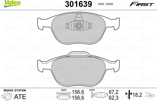 Valeo 301639 - Комплект спирачно феродо, дискови спирачки vvparts.bg