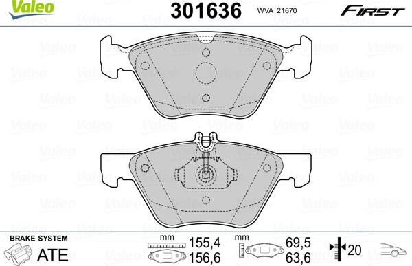 Valeo 301636 - Комплект спирачно феродо, дискови спирачки vvparts.bg