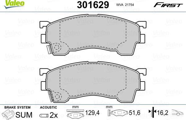 Valeo 301629 - Комплект спирачно феродо, дискови спирачки vvparts.bg