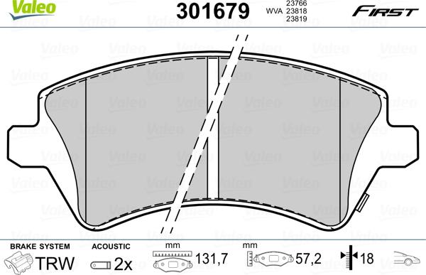 Valeo 301679 - Комплект спирачно феродо, дискови спирачки vvparts.bg