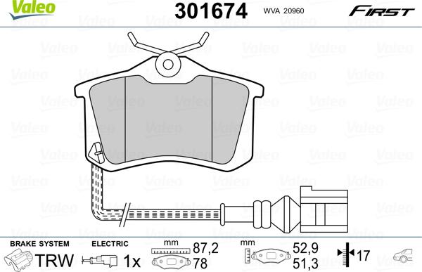 Valeo 301674 - Комплект спирачно феродо, дискови спирачки vvparts.bg