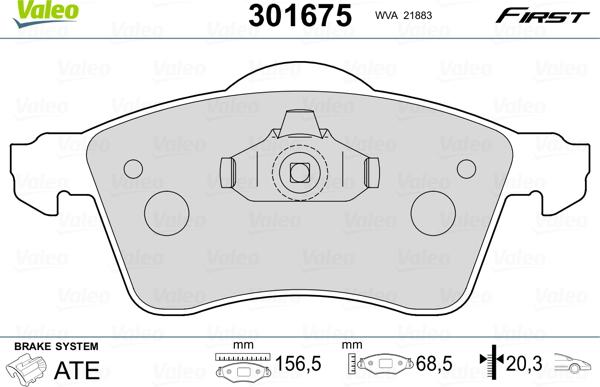 Valeo 301675 - Комплект спирачно феродо, дискови спирачки vvparts.bg