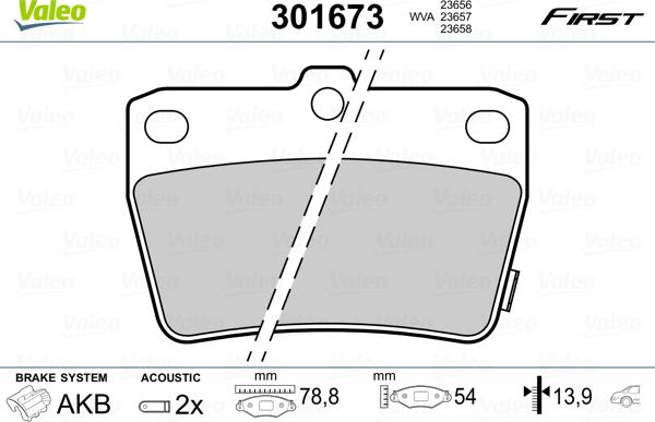 Valeo 301673 - Комплект спирачно феродо, дискови спирачки vvparts.bg