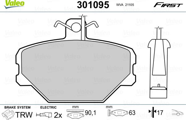 Valeo 301095 - Комплект спирачно феродо, дискови спирачки vvparts.bg