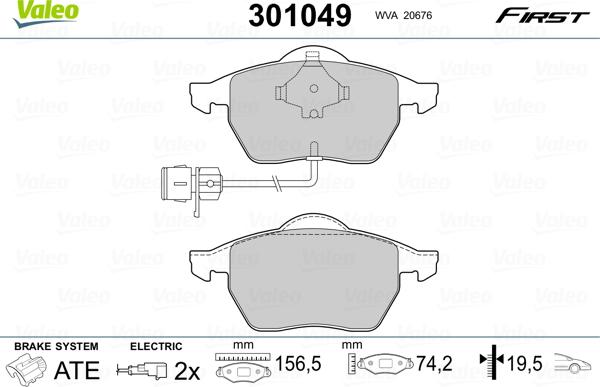 Valeo 301049 - Комплект спирачно феродо, дискови спирачки vvparts.bg